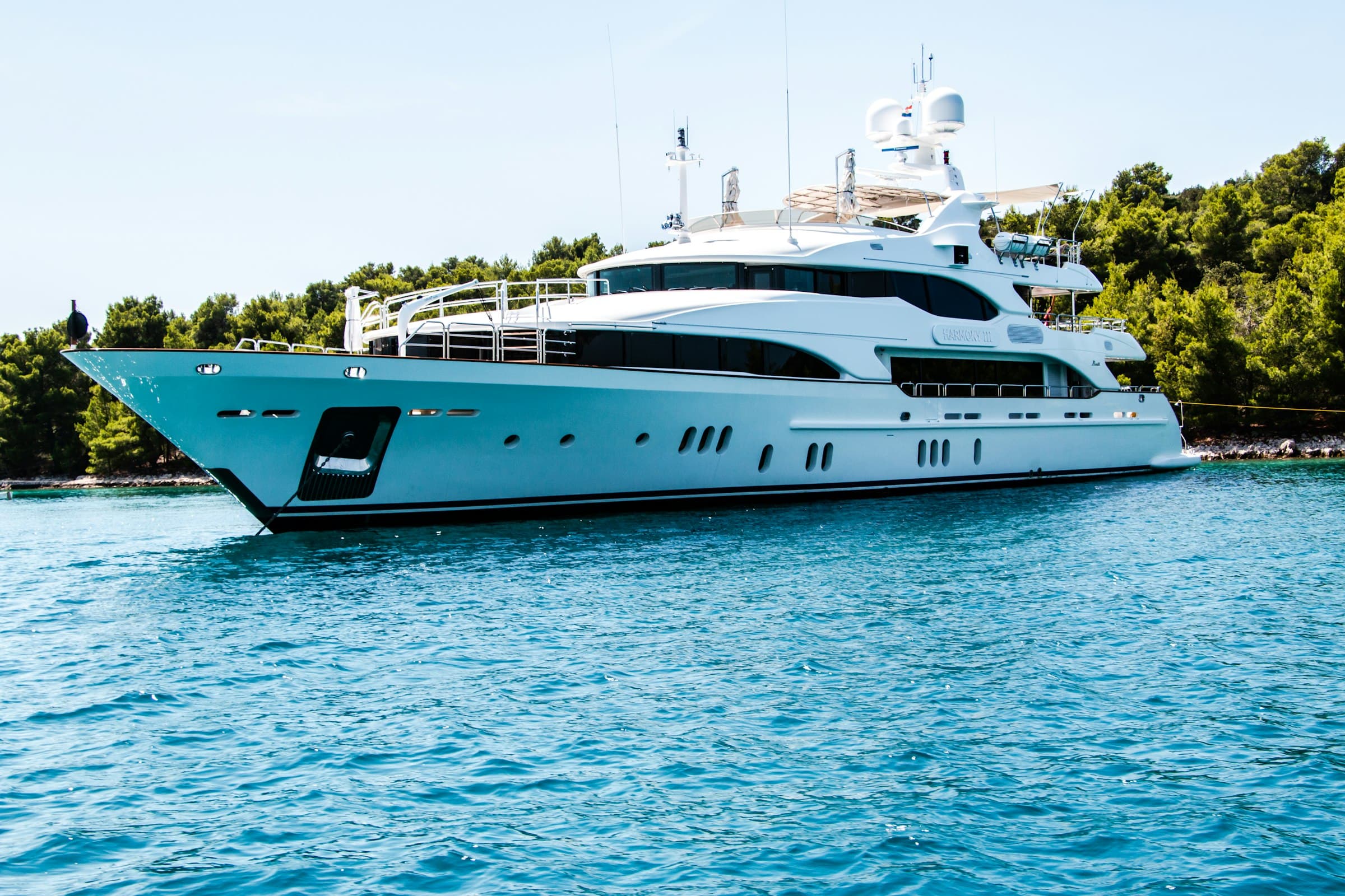 The yacht at anchor during the pre-purchase survey