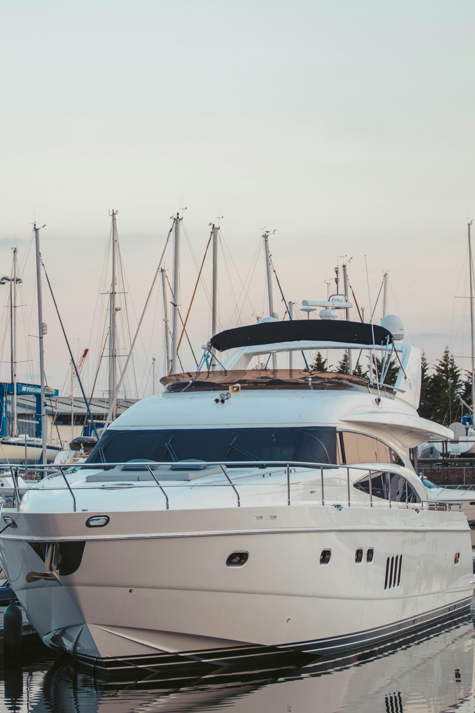 The motor yacht at her home marina