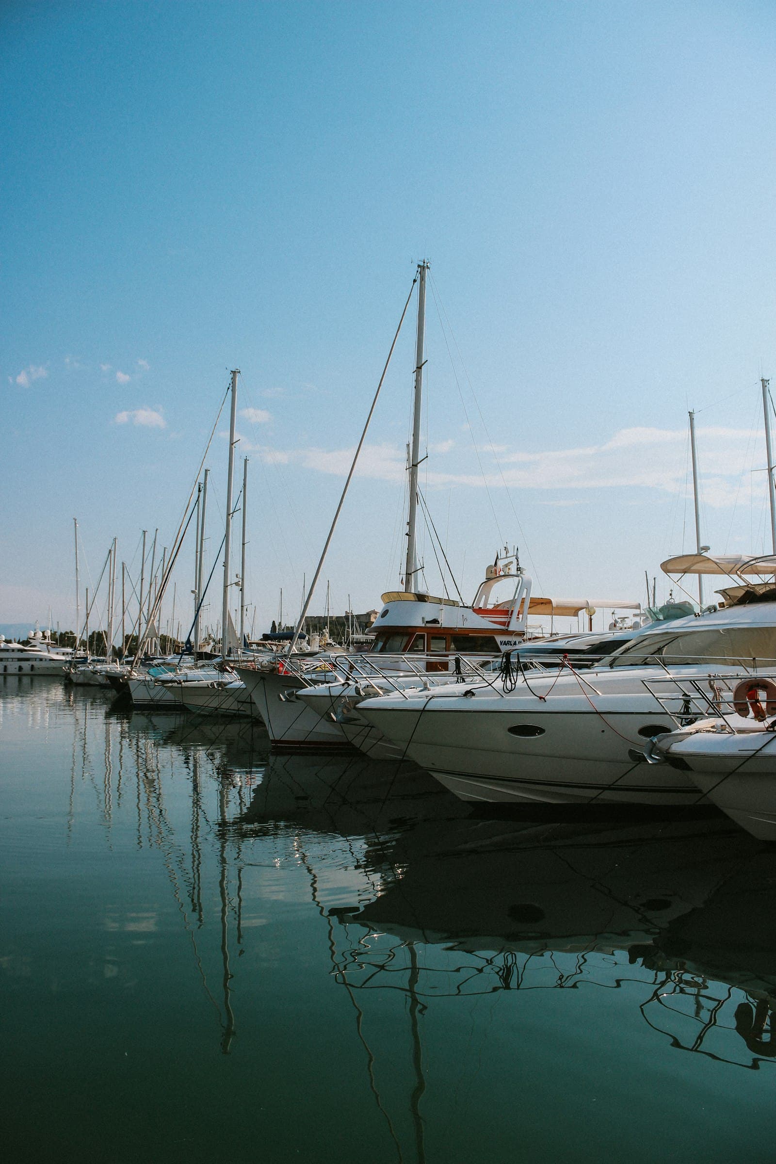 Row of yachts moored in the marina